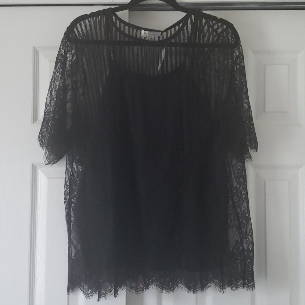 Black lace top with scalloped trim